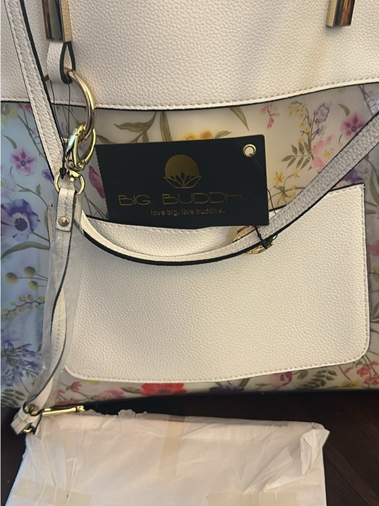 Big Buddha Handbags - Big Buddha White Floral Print Tote with Gold Accents